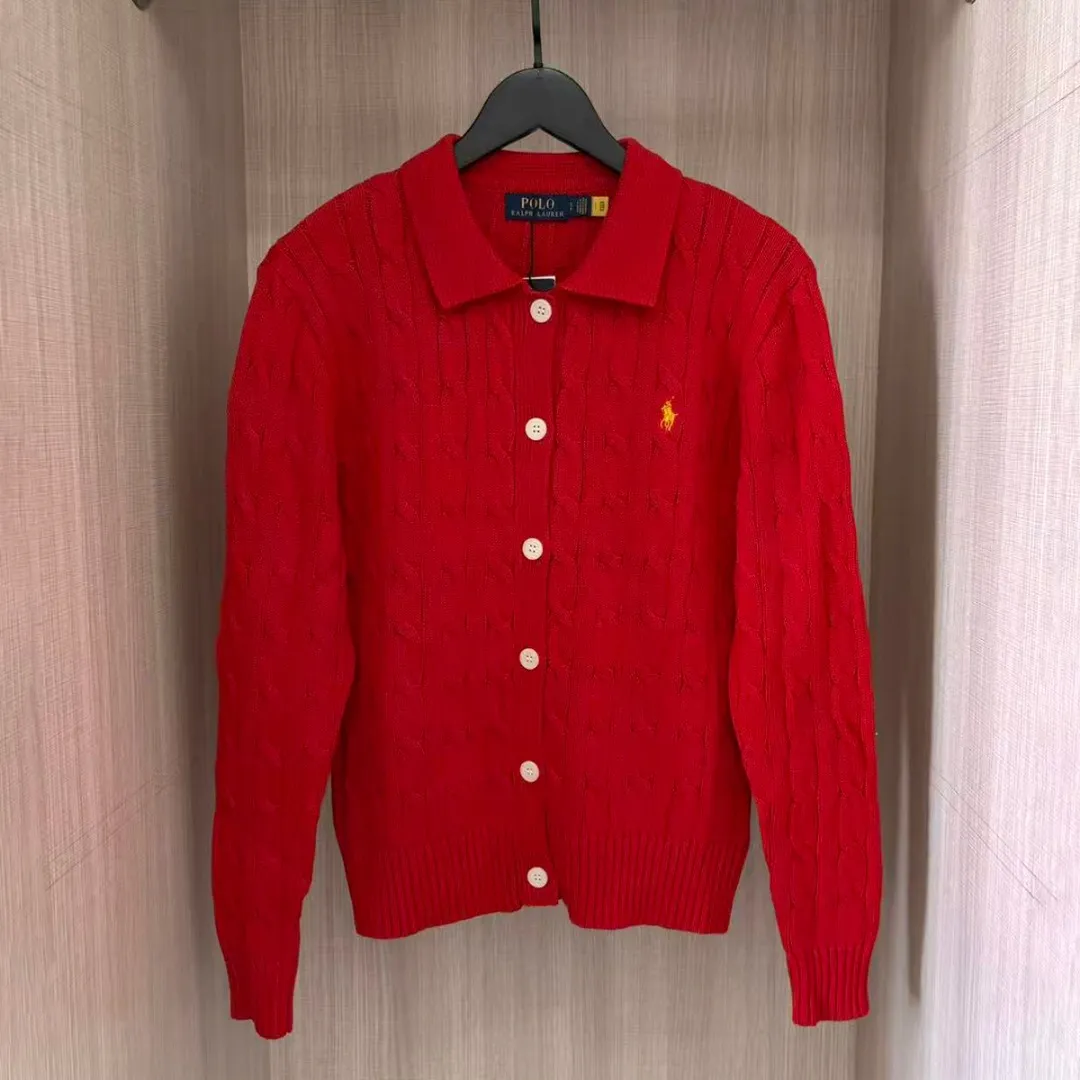 P250 RALPH LAUREN Eleven-color small label embroidered lapel long-sleeved knitted sweater men's and women's couple tops Color: white, black, navy blue (red label), navy blue (white label), apricot, gray, pink, red, khaki, blue, dark red Size: S M L XL Material: cotton Weight: 680g